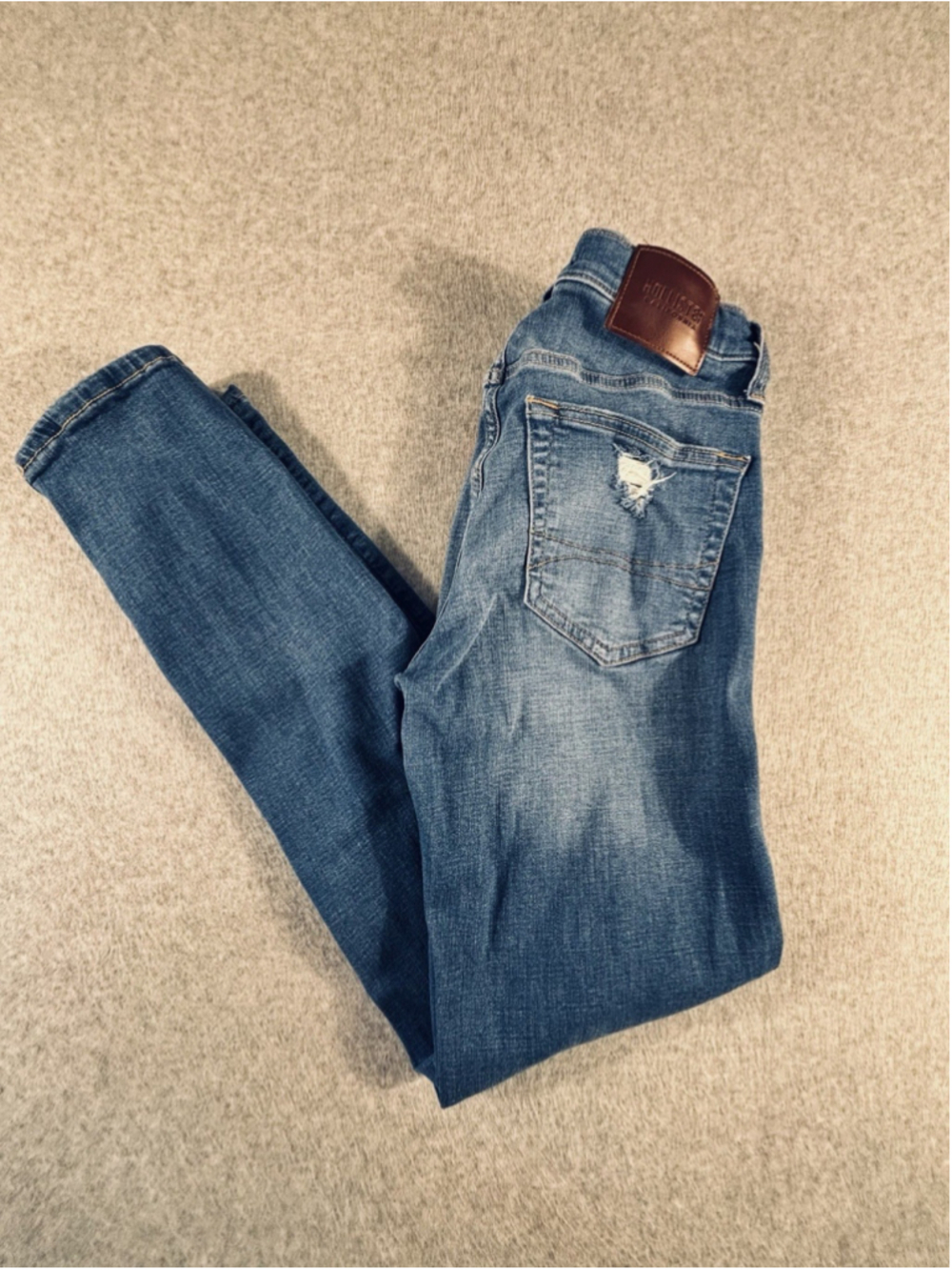 Hollister Skinny Jeans Mens 30x32 Distressed Ripped Stretch Blue